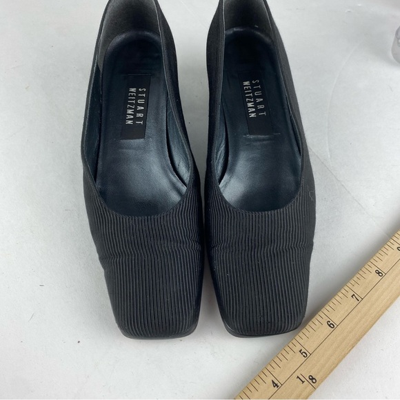 VTG Stuart Weitzman Womens 8B Black Block Patent Leather Heel Satin Pump Slip On - Picture 4 of 7